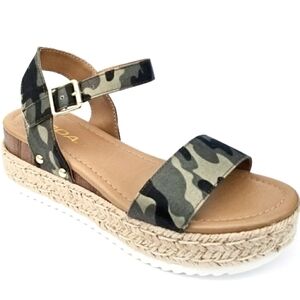 Raffia‎ Jute Wome's Espadrilles Open Toe Platform Sandals Ankle Strap Camo NEW